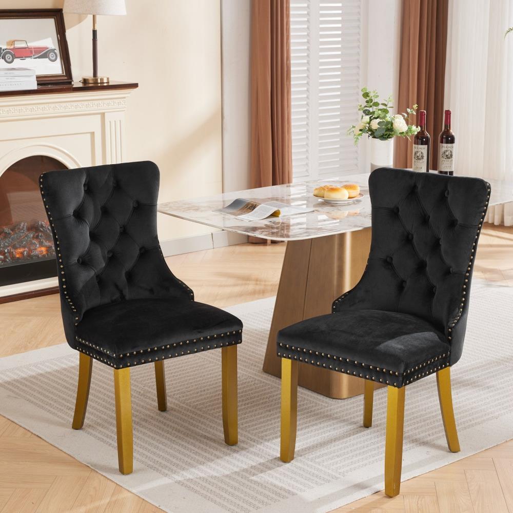 Set of 2 Velvet Dining Chairs with High Backrests