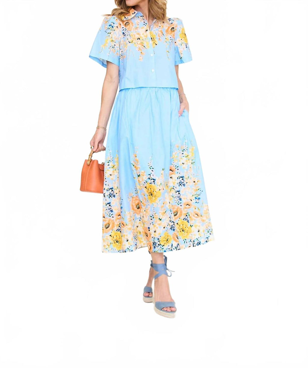 Summer Florals Midi Skirt Set In Blue Multi