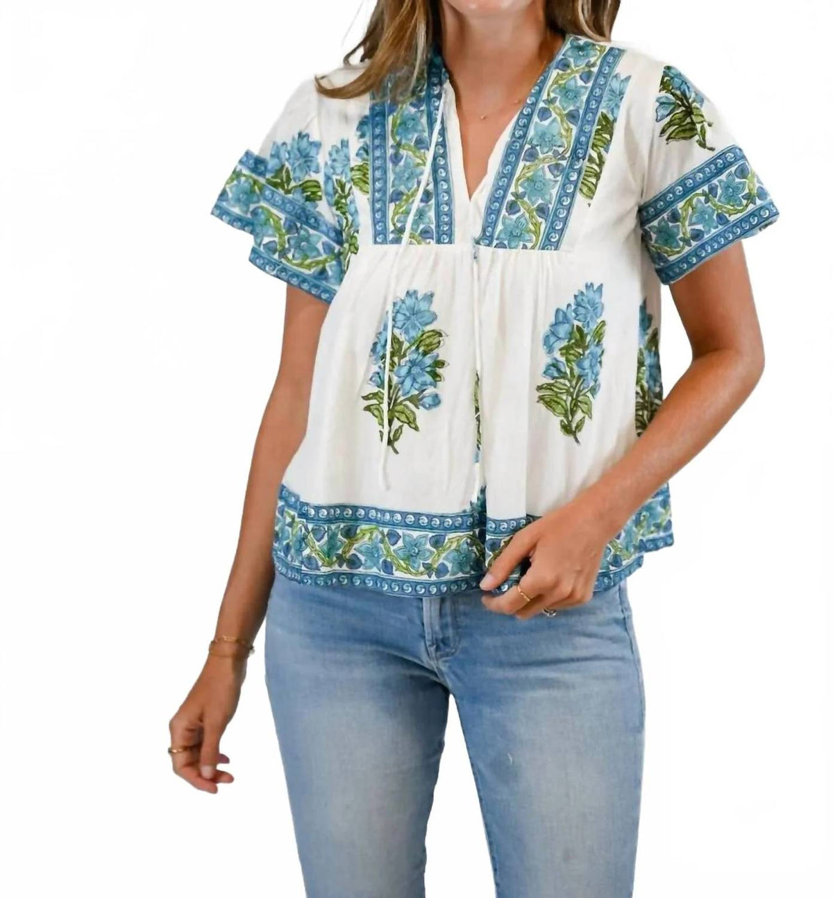 Catalina Gilded Spruce Blouse In Blue Hydrangea
