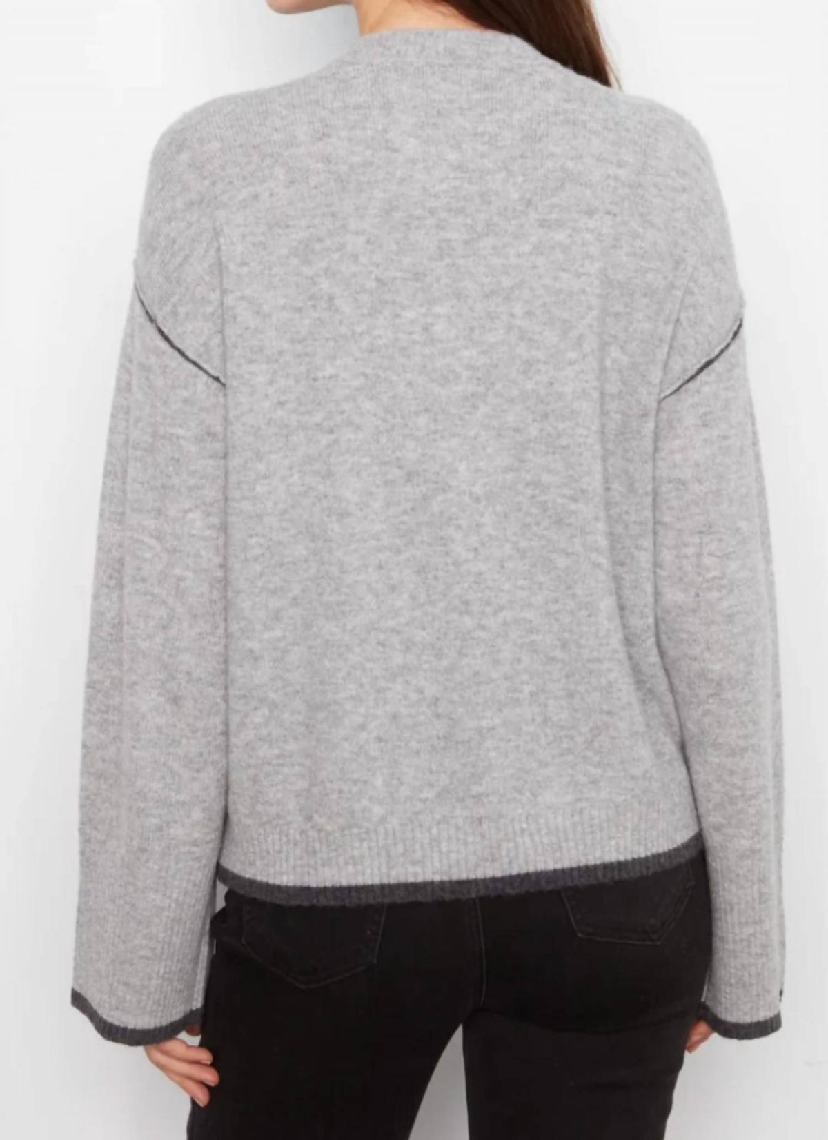 Contrast Trim Crew Neck Sweater In Grey