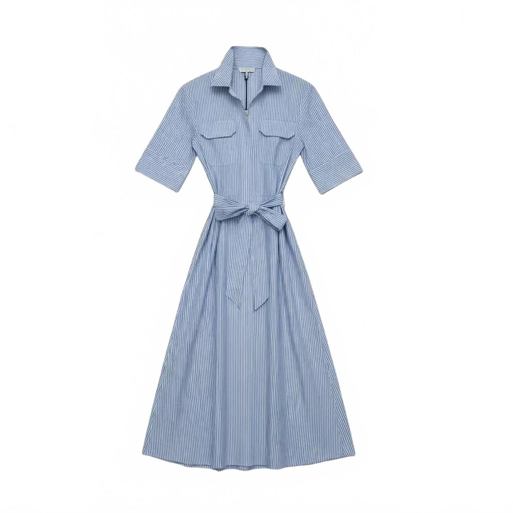 Audrey Dress In Blue And White Stripe