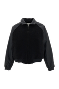 Black Textured Faux Leather Bomber Jacket