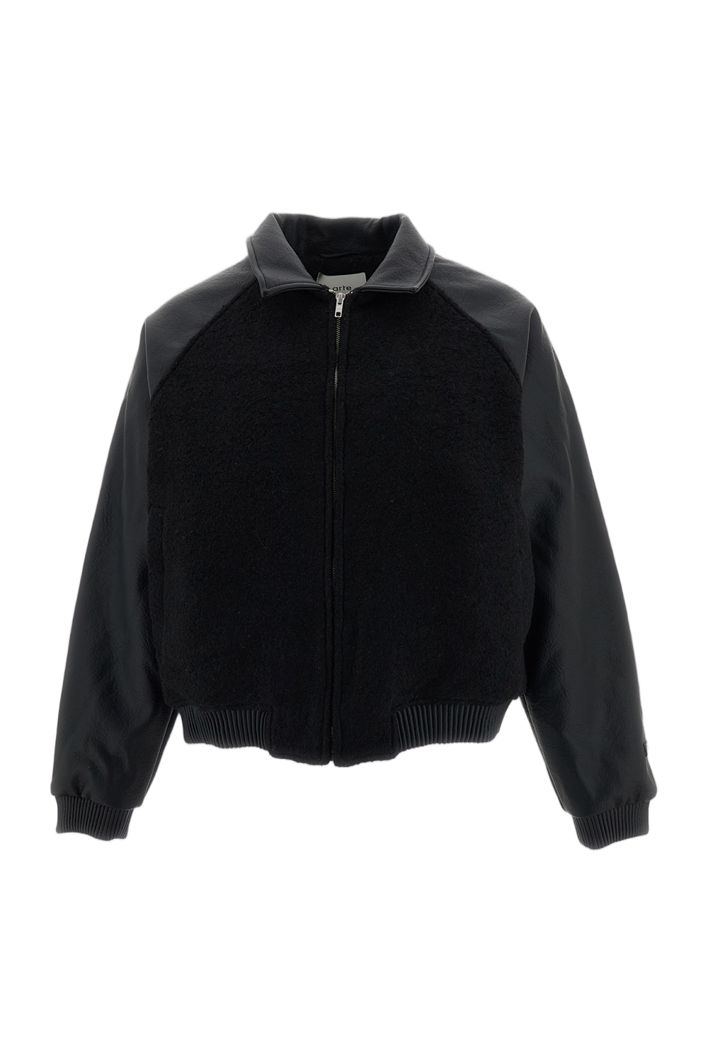 Black Textured Faux Leather Bomber Jacket