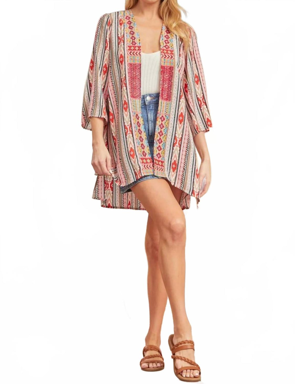 Boho Bloom Party Kimono In Mocha Red