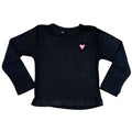 Girl's Embroidered Heart Long Sleeve Tee In Black