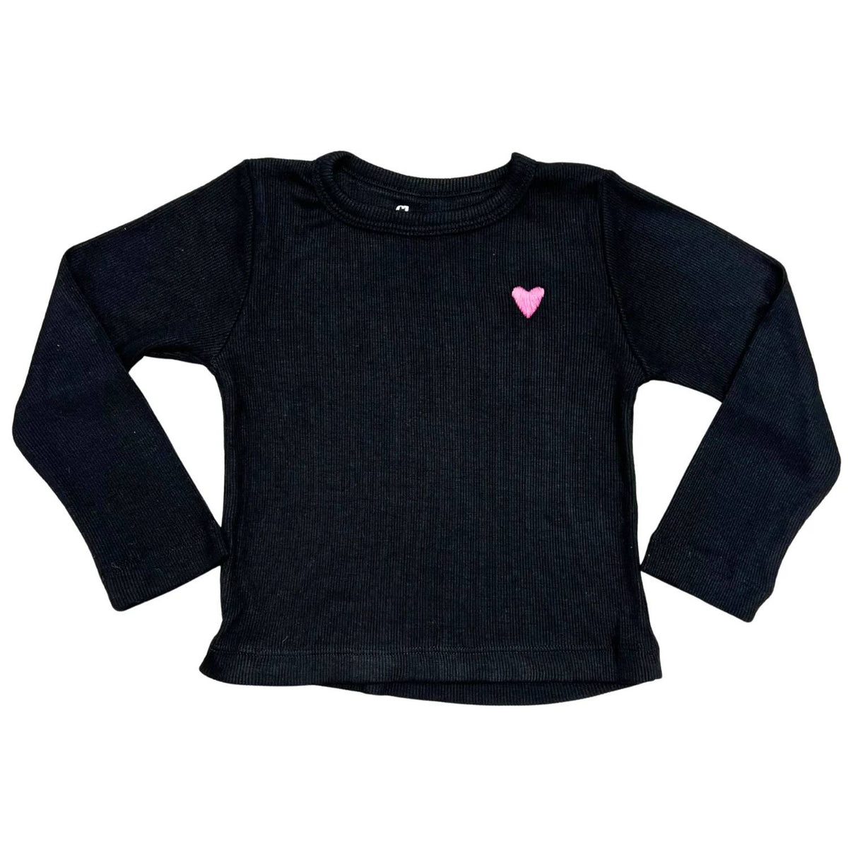 Girl's Embroidered Heart Long Sleeve Tee In Black