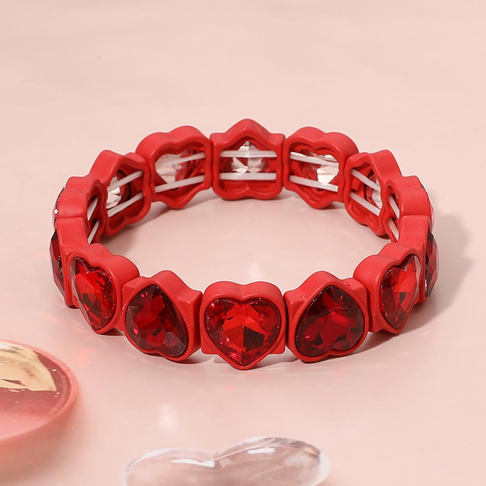 Romantic Heart Gem Beaded Stretch Bracelet