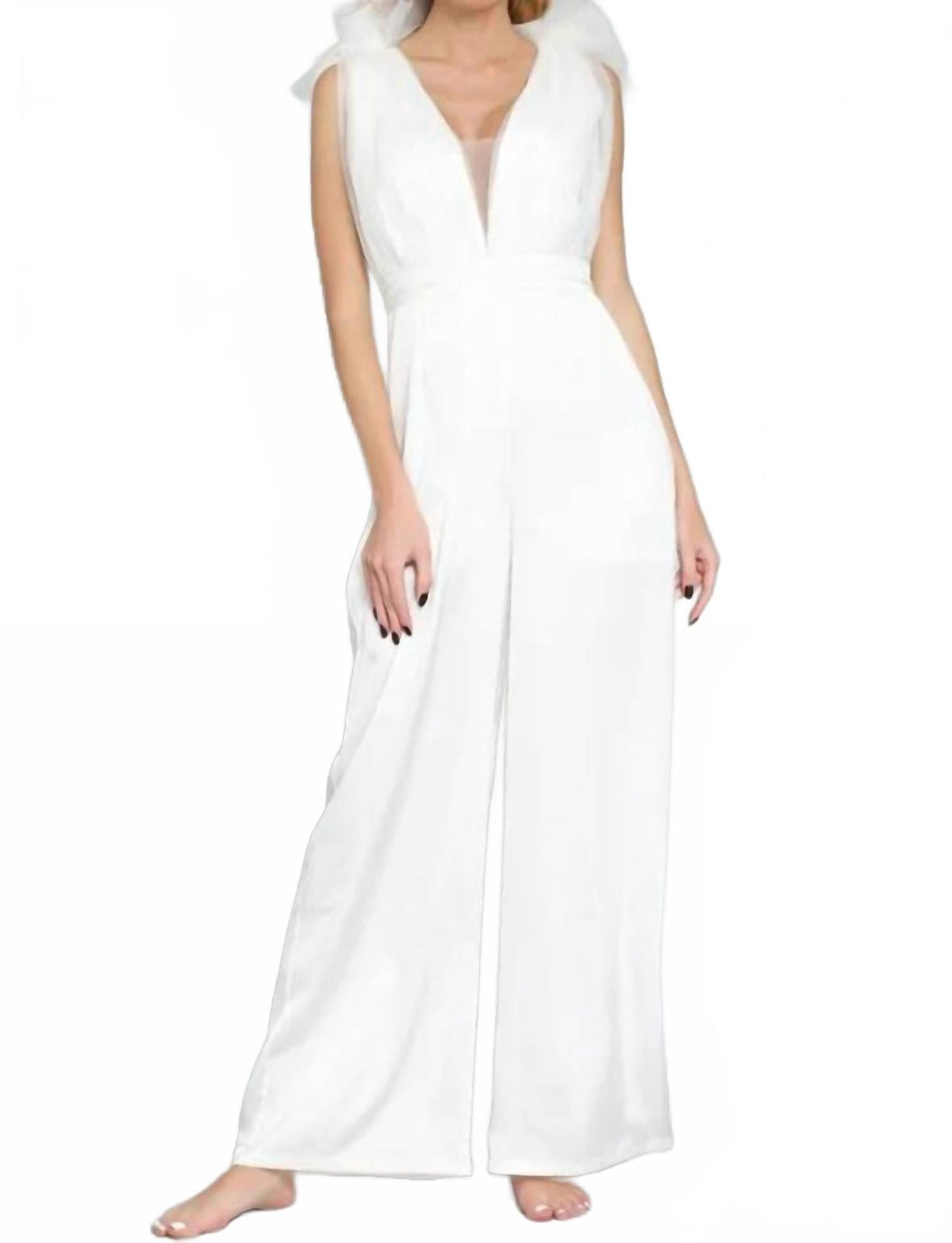 Magdalina Tulle Wide Leg Jumpsuit In White