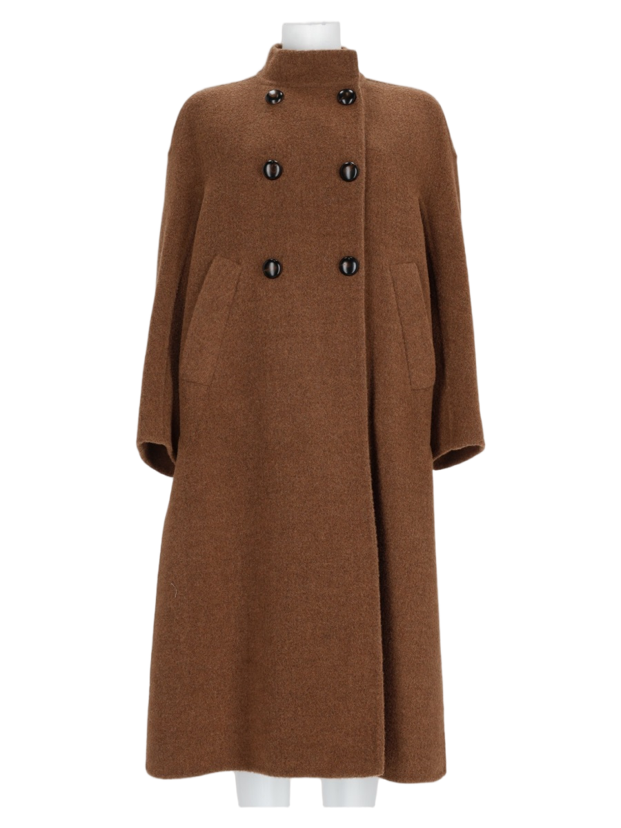 Double-Breasted Short Textured Brown Leather Coat