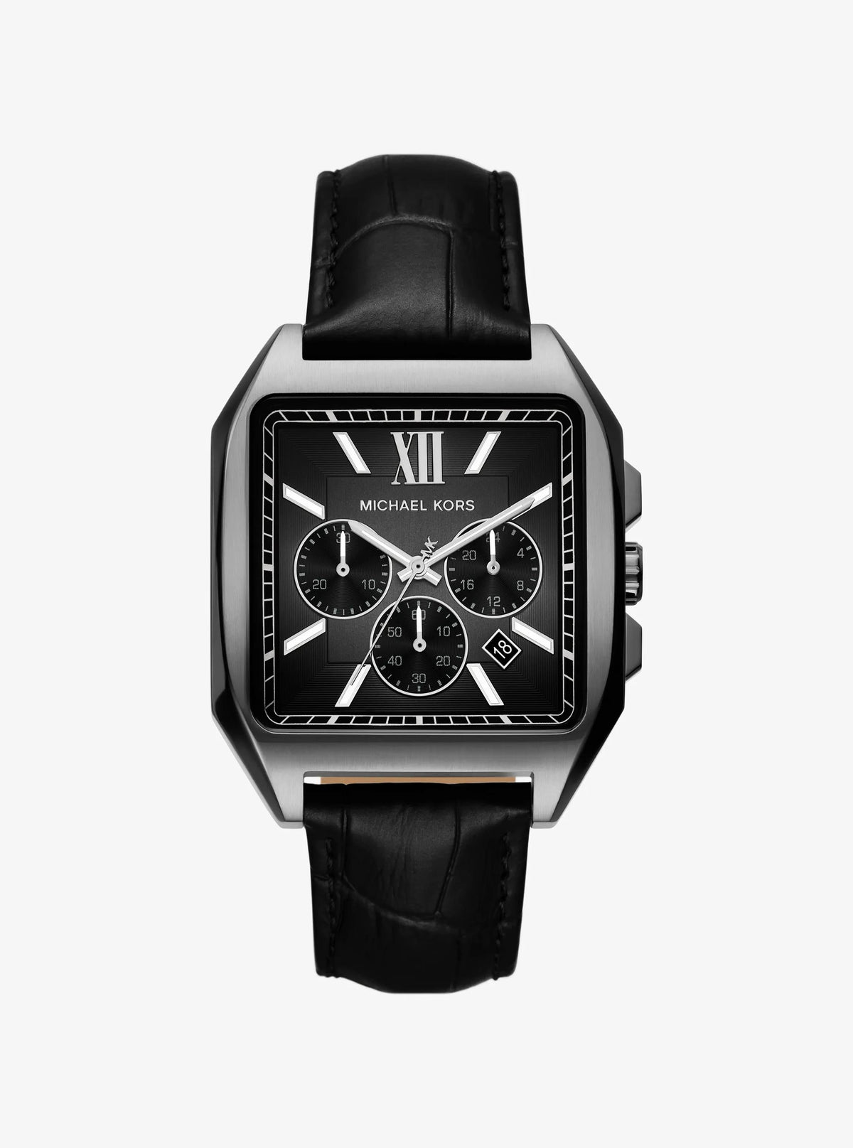 Oversized Hayes Gunmetal-Tone and Crocodile Embossed Leather Strap Sport Watch