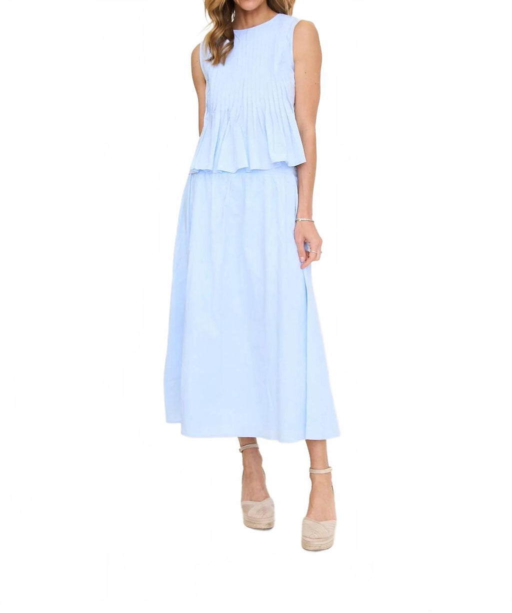 Pintucked Sleeveless Top Midi Skirt Set In Light Blue