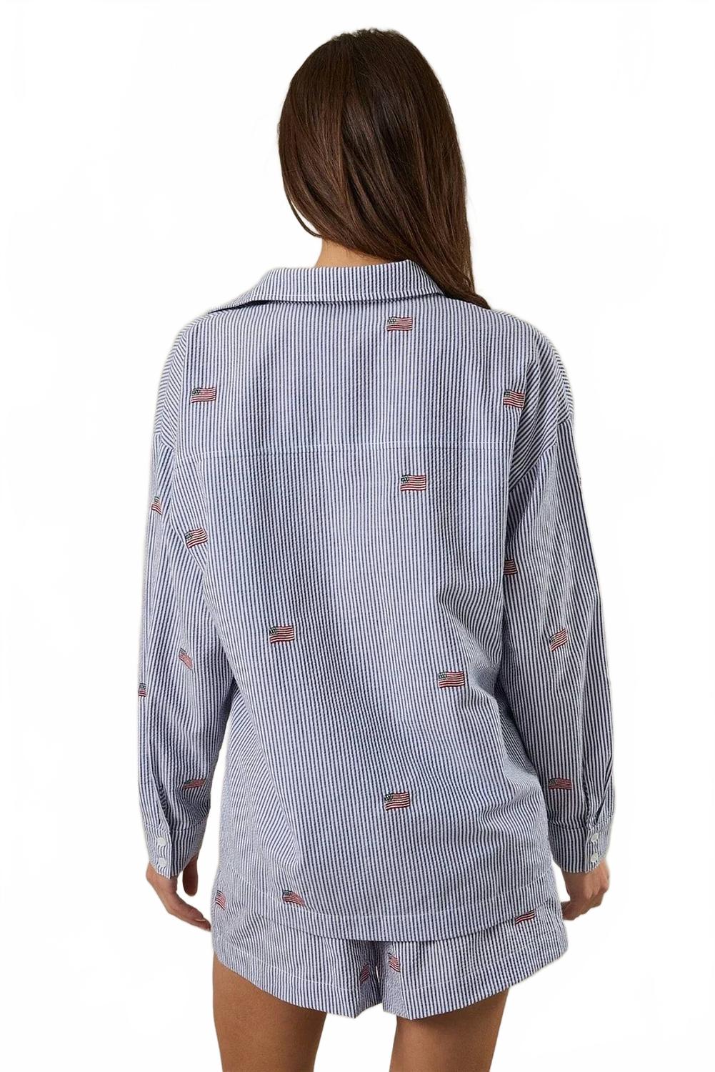 Striped Flag Button Down Shirt In Blue-And-White