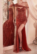 Sequined Strapless Prom Gown In Sienna