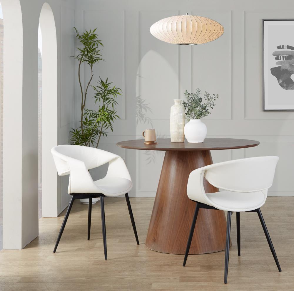 Set of 2 Modern Side Chairs with Padded Faux Leather Seats and Minimalist Metal Frames