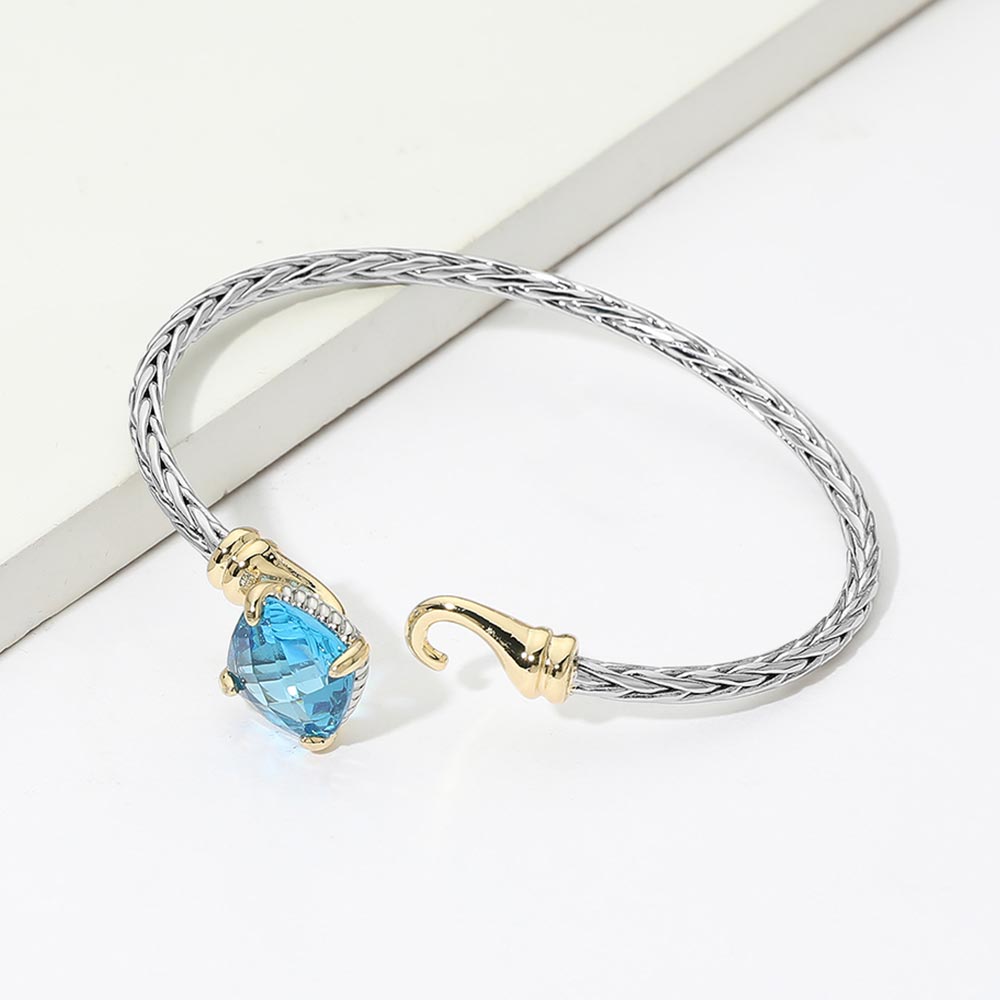 14K Gold Plated CZ Cushion Cut Accent Braided Bracelet