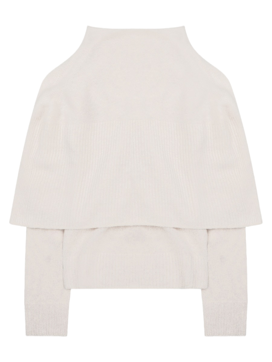 Layered White Merino Wool-Cashmere Knit Sweater