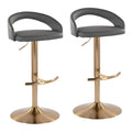 Set of 2 Upholstered Adjustable Barstools with Metal Bases and Rounded Footrests