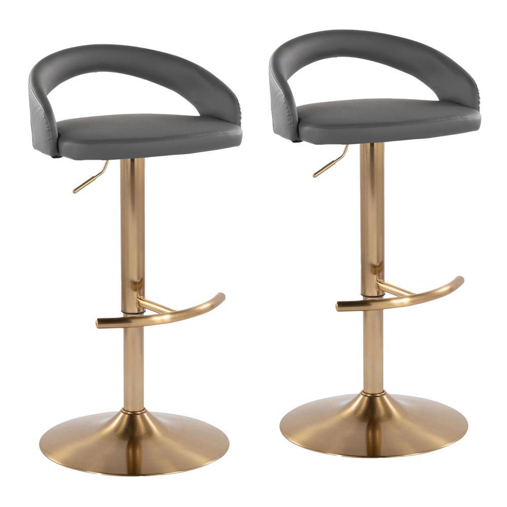 Set of 2 Upholstered Adjustable Barstools with Metal Bases and Rounded Footrests