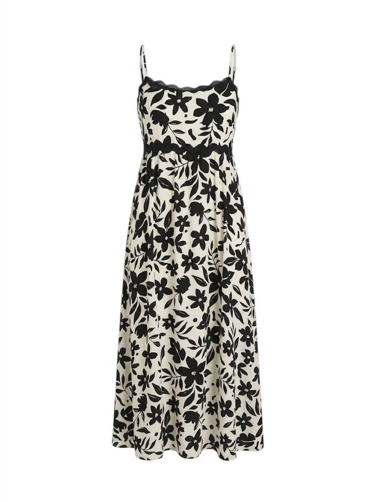 Women's Floral Midi Dress In Black & White