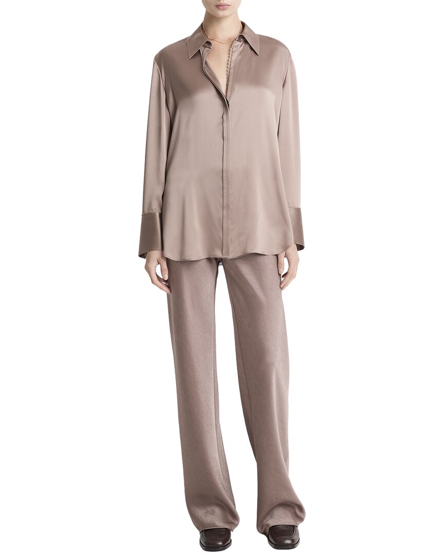 Vince Lace Trim Relaxed Silk Shirt