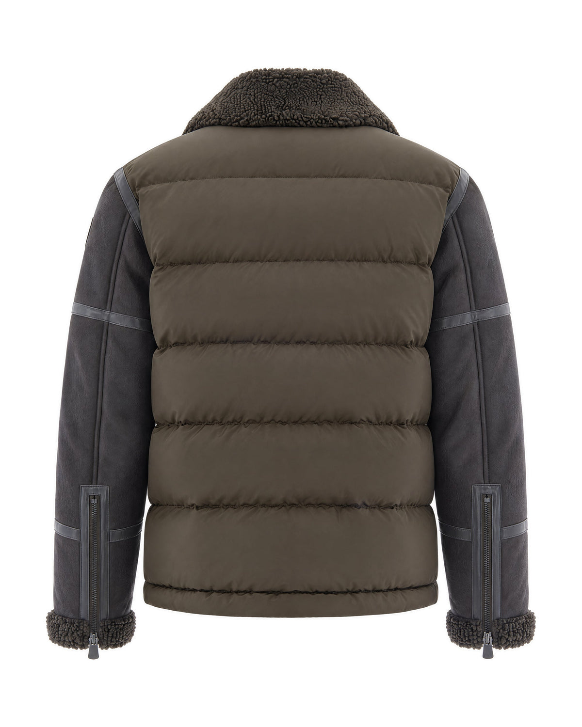 Padded Military Green Synthetic Fur Collar Jacket