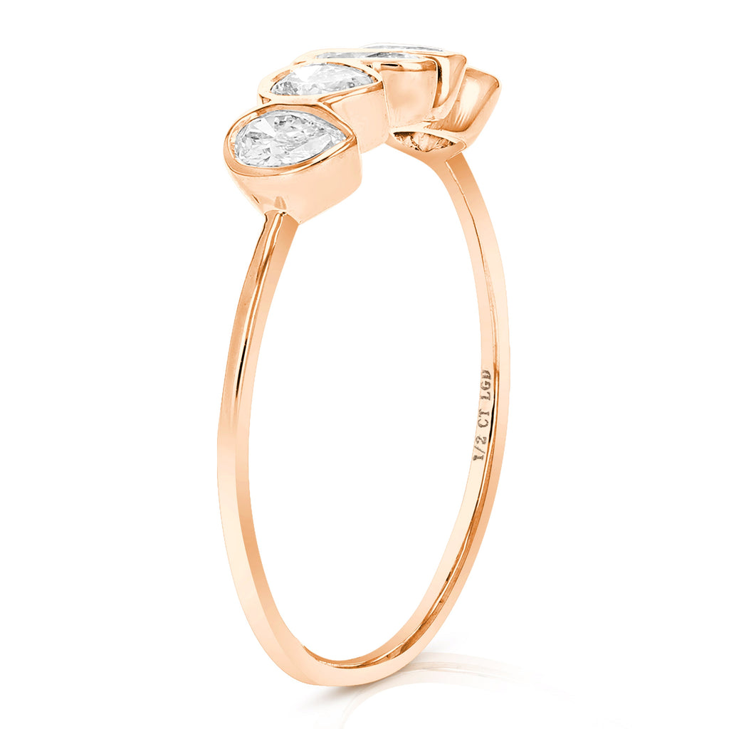 1/2 cttw Pear Lab Grown Diamond 5 Stone Engagement Ring in 14K Rose Gold For Women