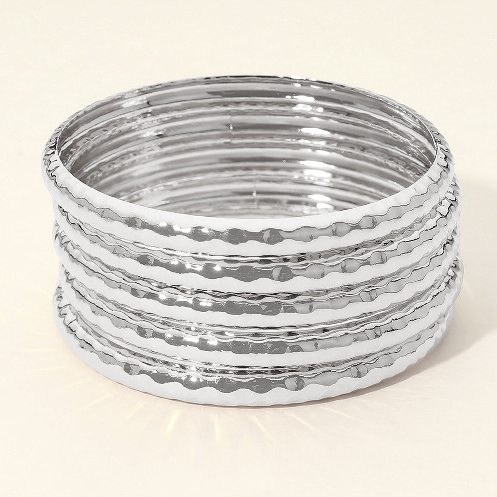 5PCS - Hammered Metal Stackable Multi Layered Bangle Bracelets