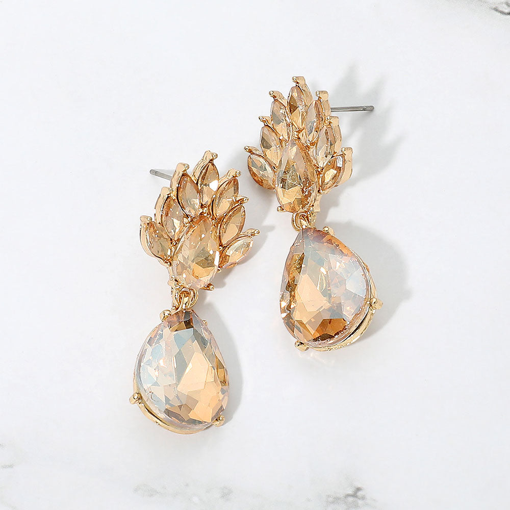 Elegant Teardrop Cluster Drop Evening Earrings