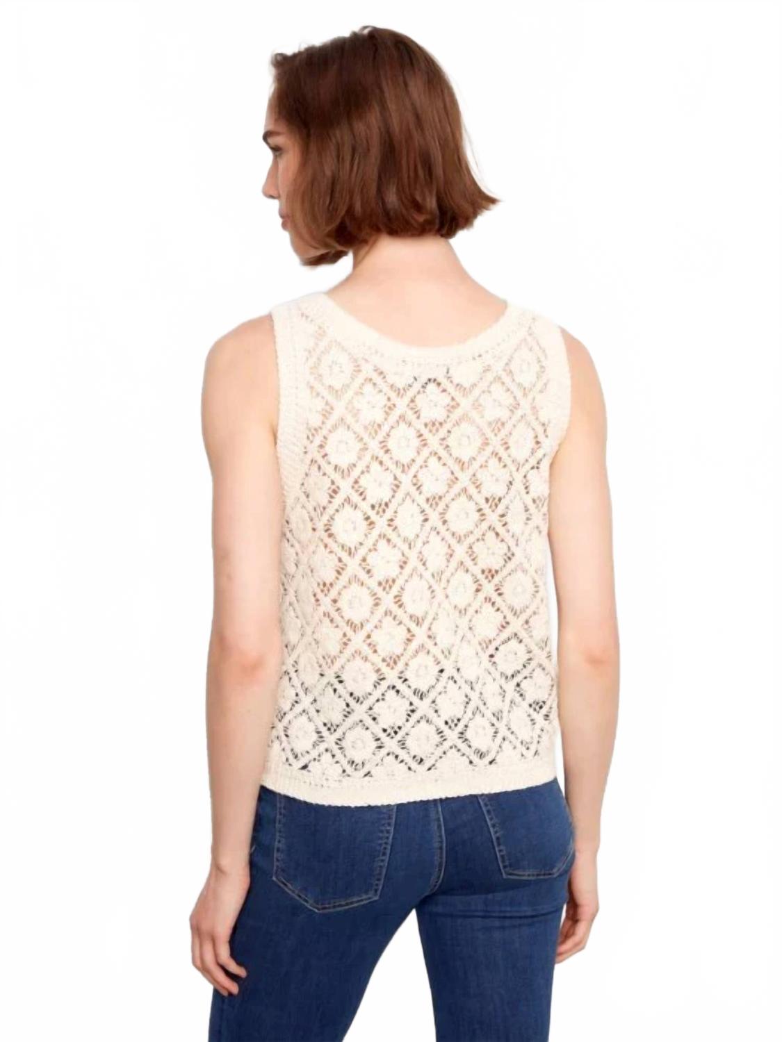 Crochet Cotton Sleeveless Vest In Natural