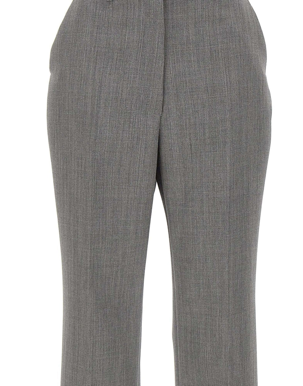 Grey Wool Pressed Crease Straight-Leg Pants