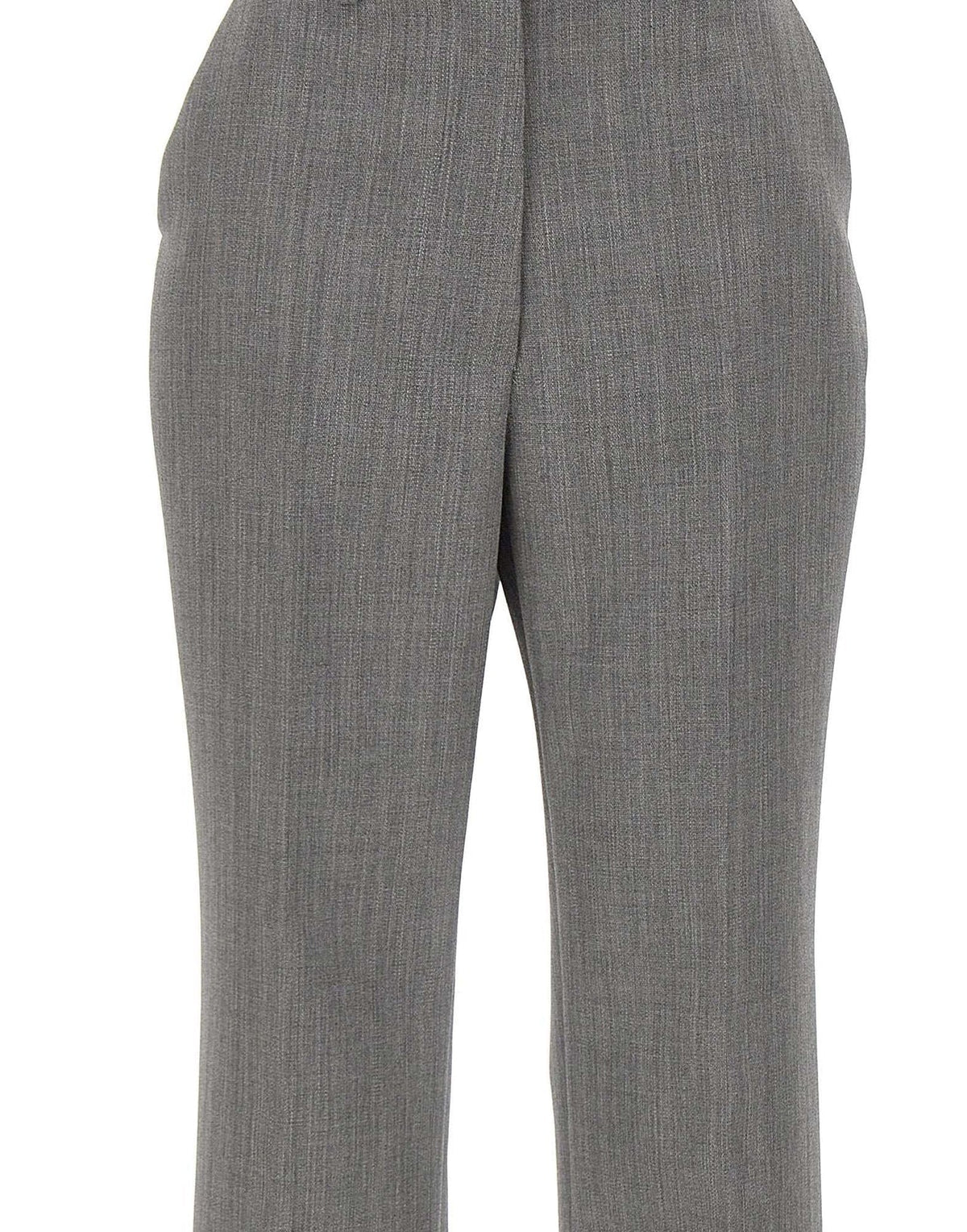 Grey Wool Pressed Crease Straight-Leg Pants