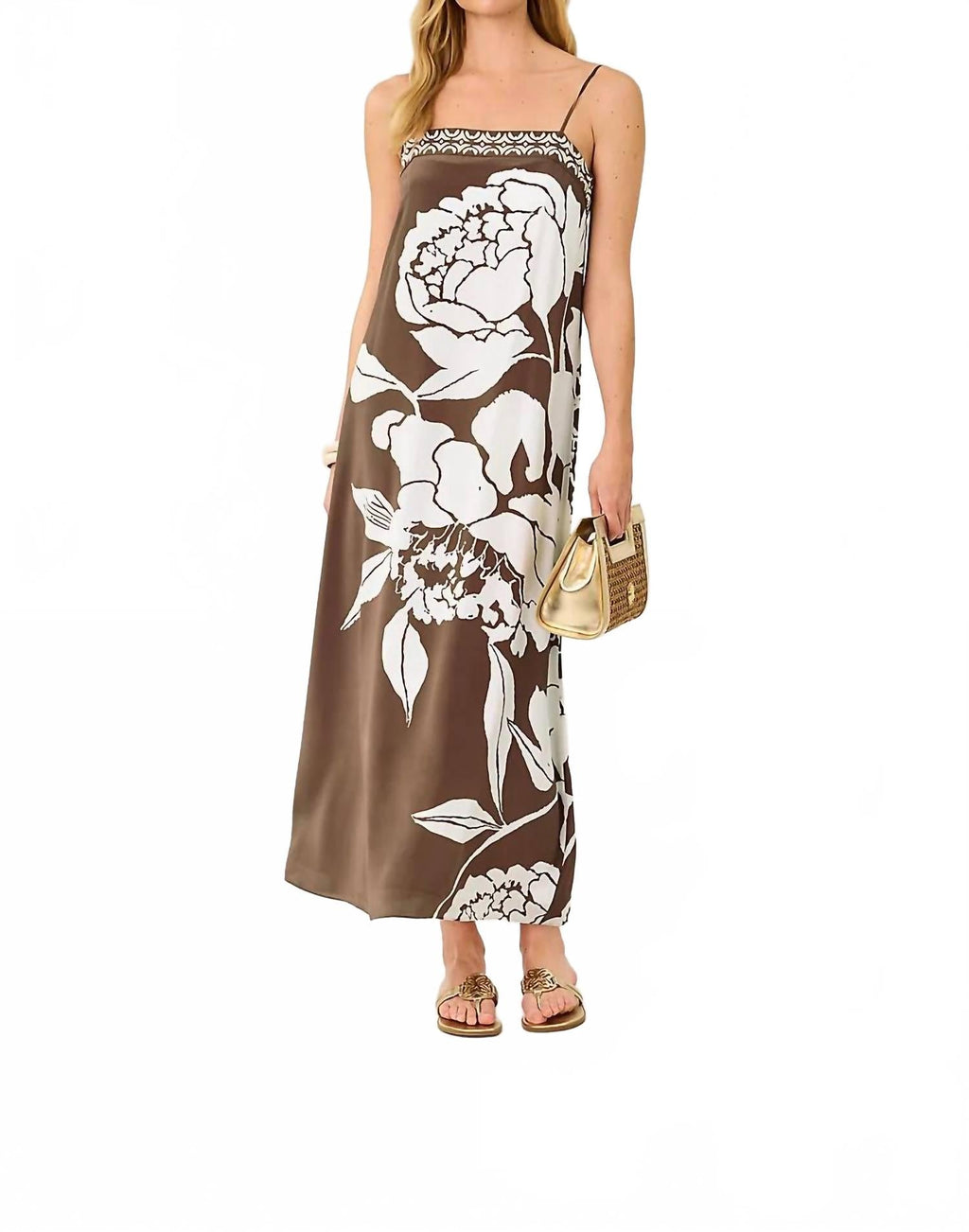 Jesslyn Silk Maxi Slip Dress In Brown