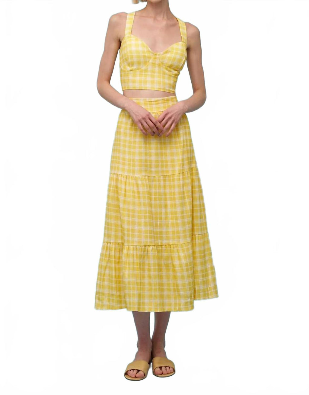 Naples Top And Maxi Skirt Set In Yellow Check