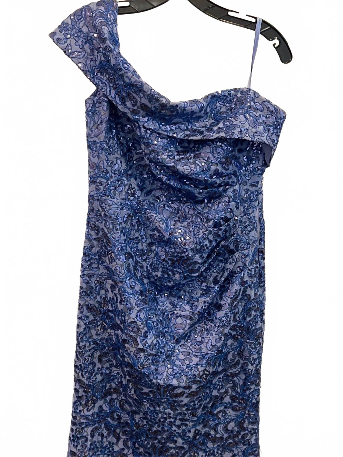 One-Shoulder Side Tucks Long Dress In Blue