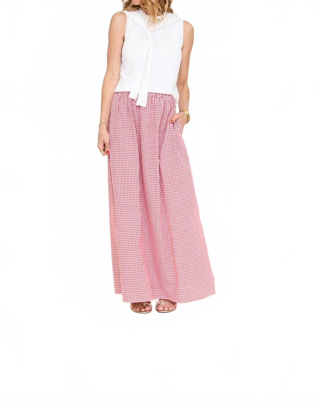 Kasey Gingham Maxi Skirt In Red