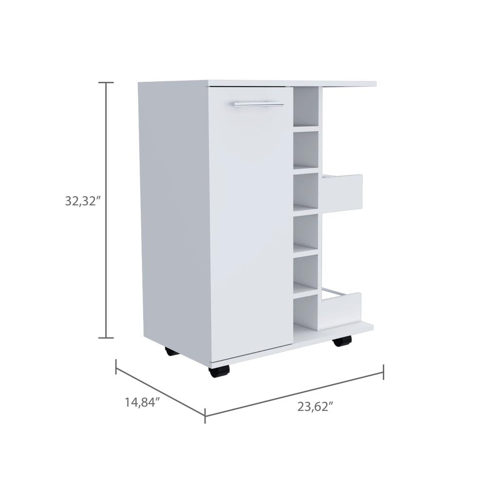 Bar Cart with Bottle Storage and Shelves