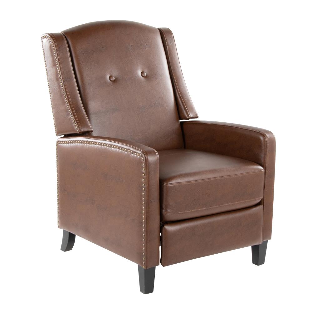 Transitional Recliner Chair with Upholstered Faux Leather Seating and Wooden Frame