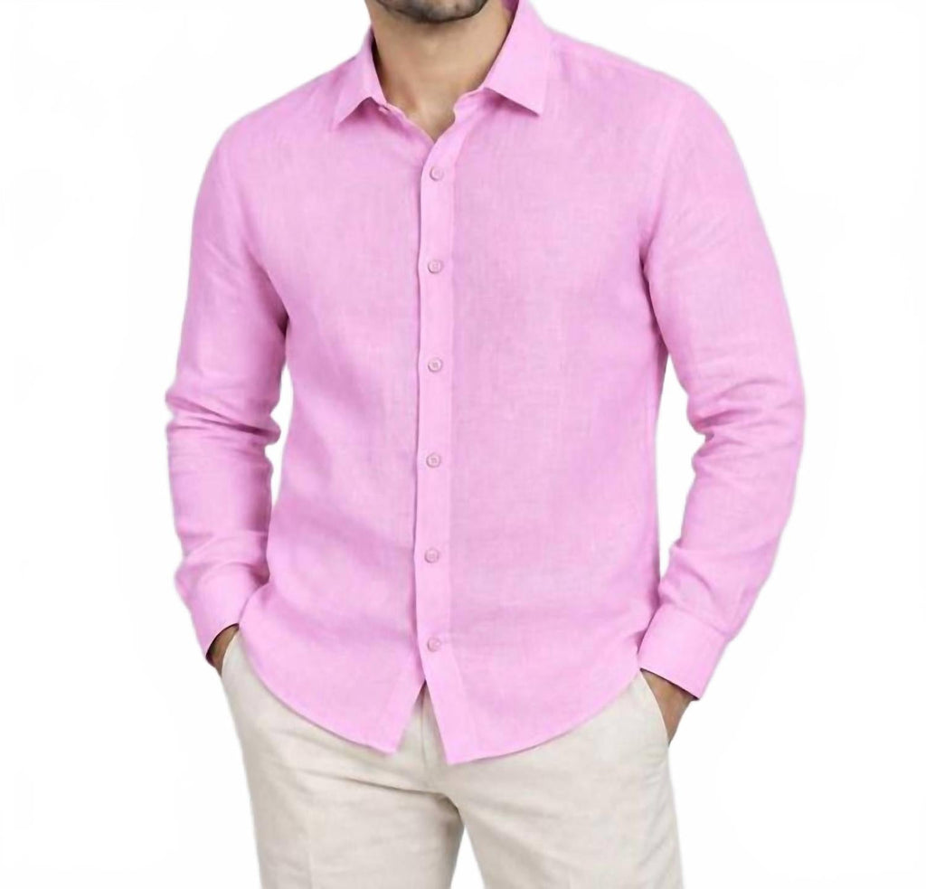 Men's Linen Button Down Shirt In Pink