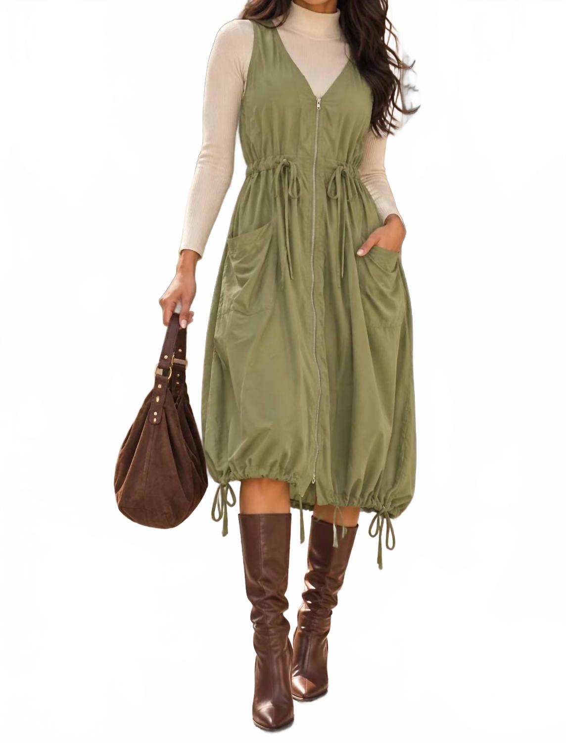 Trailblazer Cargo Midi Dress In Olive
