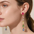 Elegant Colorful Teardrop Stone Cluster Link Linear Drop Evening Earrings