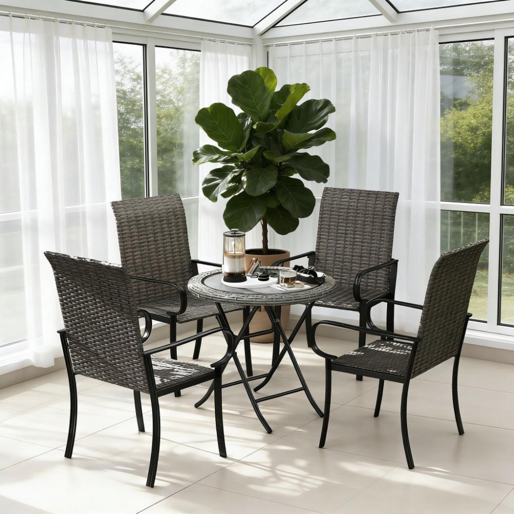 Modern Dining Chairs with Woven Backs and Sturdy Metal Frames