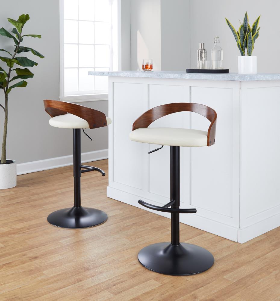Set of 3 Contemporary Adjustable Barstools with Swivel Seats and Metal Frame Construction