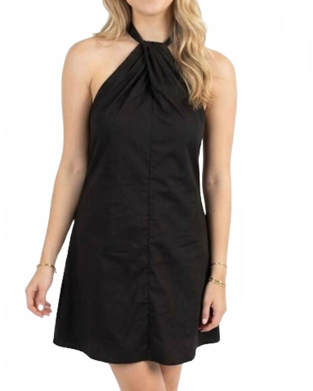Chloe Poplin Halter Mini Dress In Black