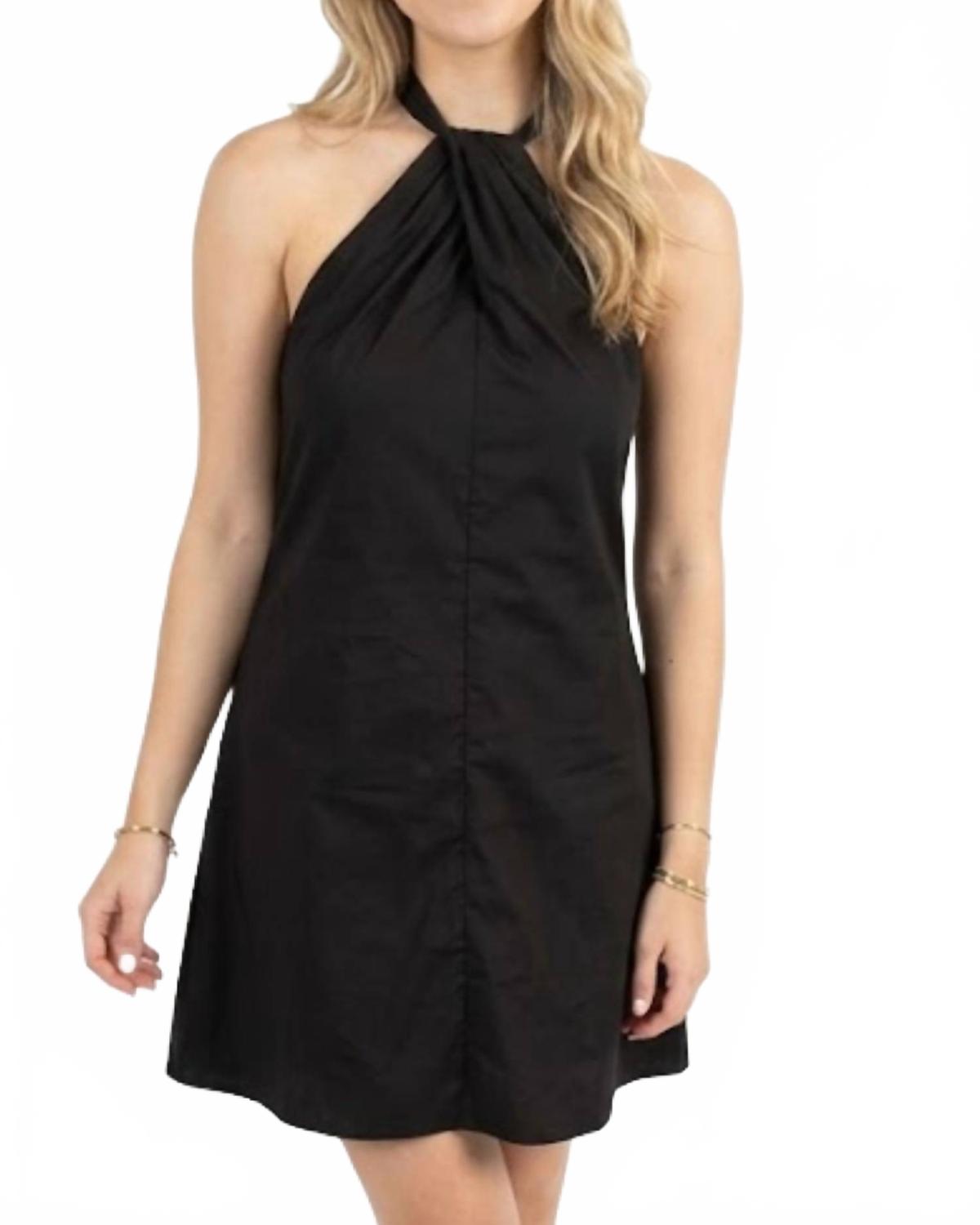 Chloe Poplin Halter Mini Dress In Black