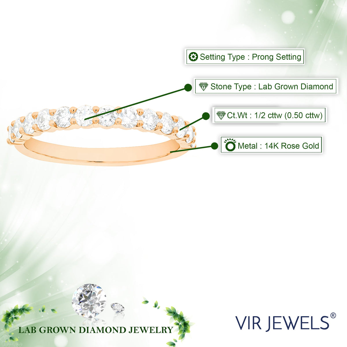 1/2 cttw Lab Grown Diamond Wedding Band in 14K Rose Gold For Women