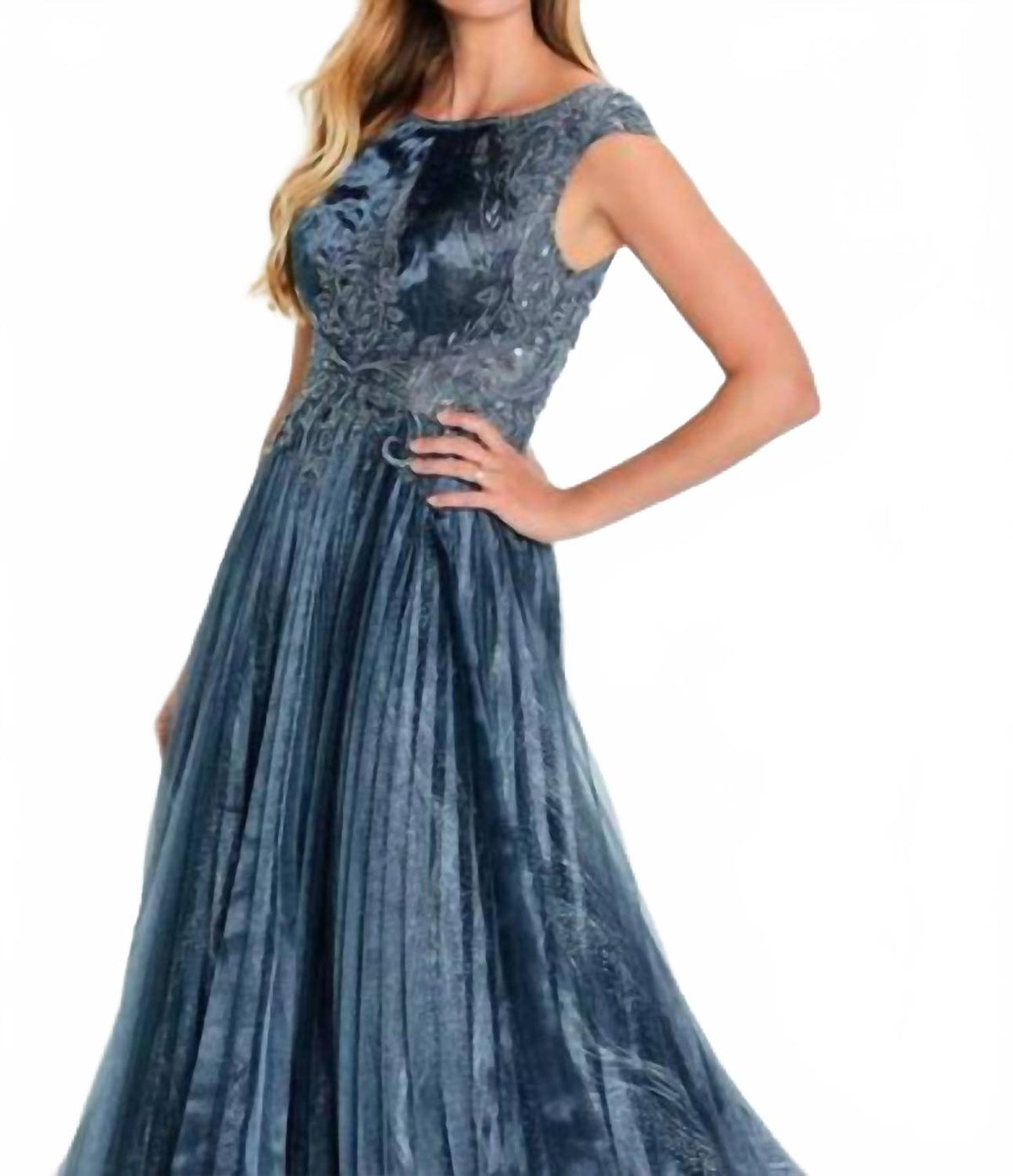 Lace A-Line Long Mother Of The Groom Maxi Dress In Slate Blue
