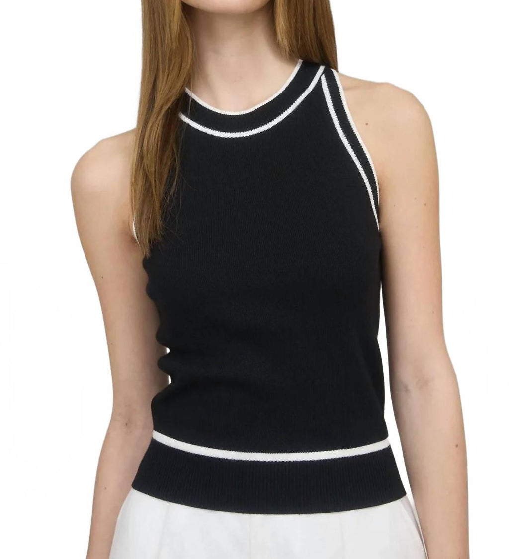 Contrast Stripe Sweater Knit Halter Top In Black
