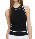 Contrast Stripe Sweater Knit Halter Top In Black