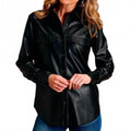 Faux Leather Long Sleeve Shirt In Black