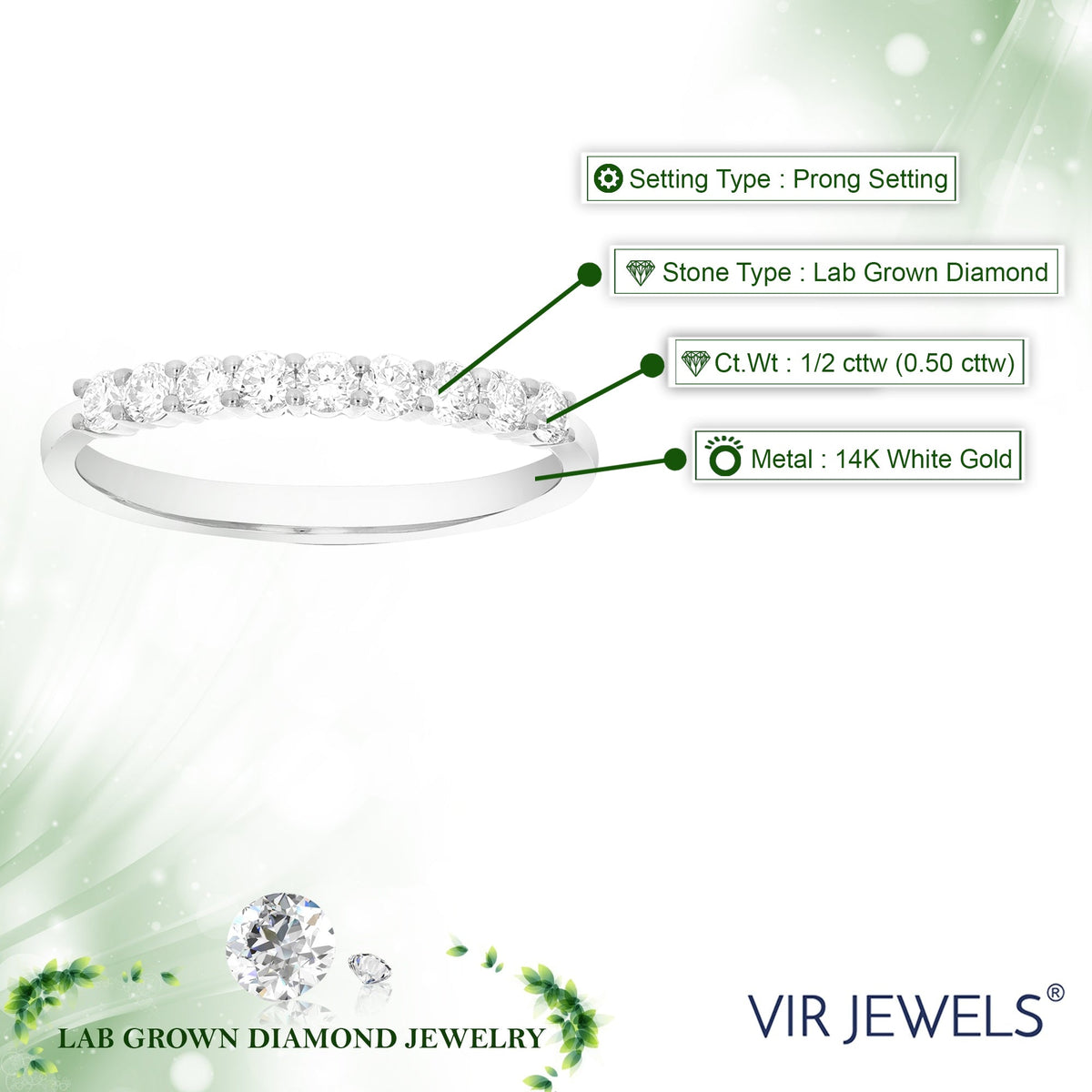 1/2 cttw Lab Grown Diamond Wedding Band in 14K White Gold For Women
